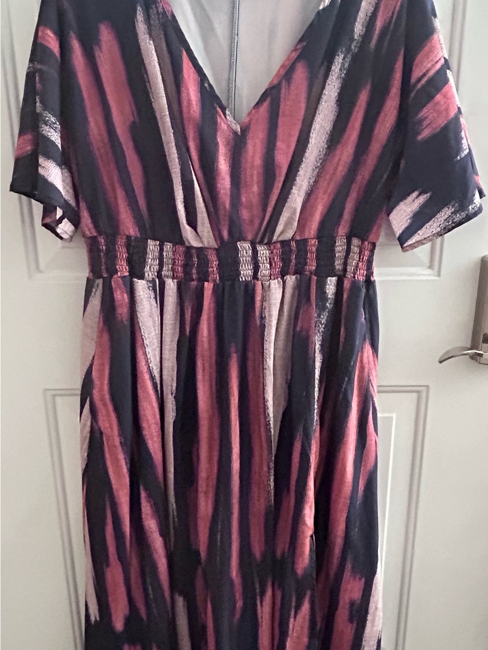 Bloomchic Women's Black and Rose Pink V-Neck Smocked-Waist Dress